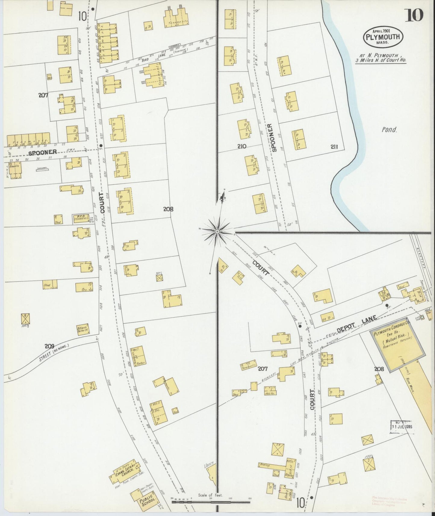 Sanborn Fire Insurance Map from Plymouth, Plymouth County, Massachusetts (1901), Sheet #0010 - Complete Map Set gallery image, historic Sanborn map, vintage wall art, Massachusetts Massachusetts