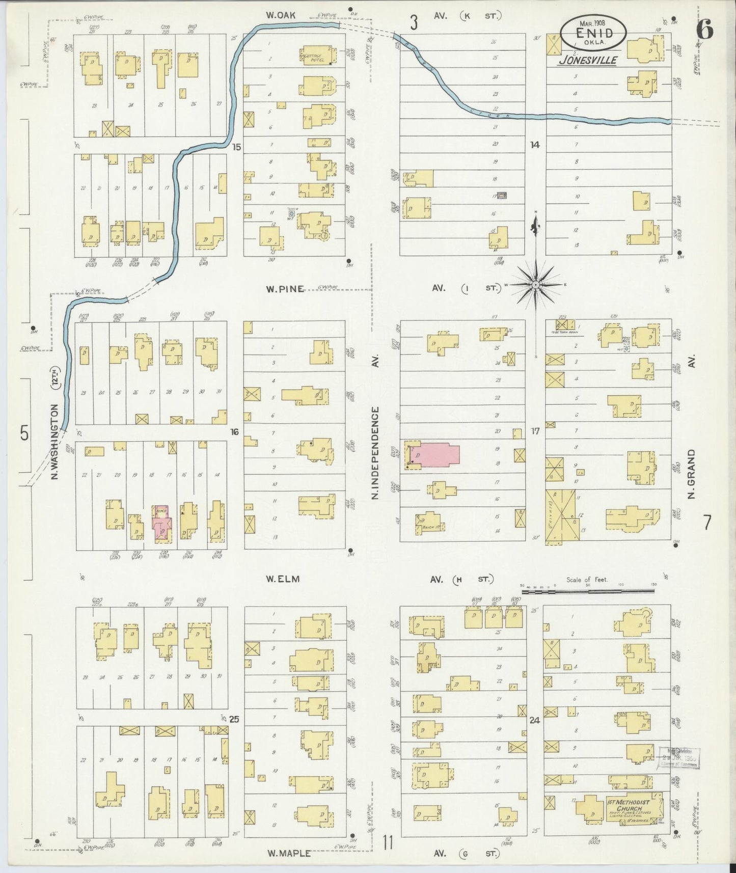 Sanborn Fire Insurance Map from Enid, Garfield County, Oklahoma (1908), Sheet #0006 - Historic Sanborn Fire Insurance Map Print, vintage old map wall art, antique decor, genealogy gift, Oklahoma Oklahoma map