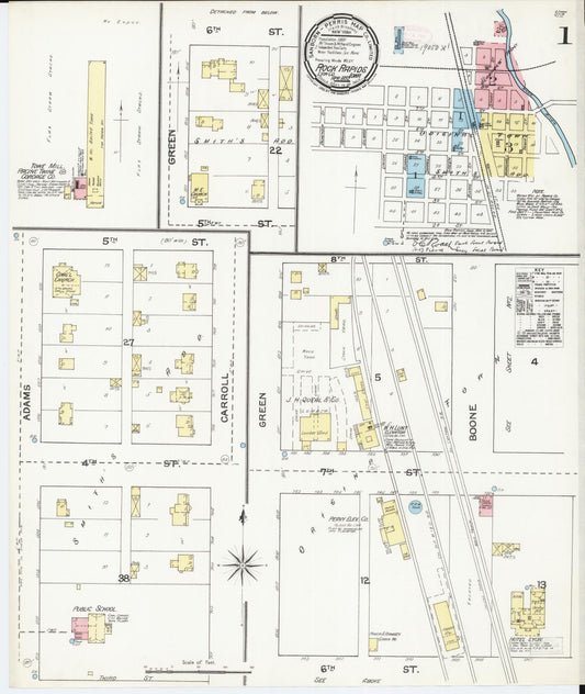 Sanborn Fire Insurance Map from Rock Rapids, Lyon County, Iowa (1892), Sheet #0001 - Historic Sanborn Fire Insurance Map Print, vintage old map wall art