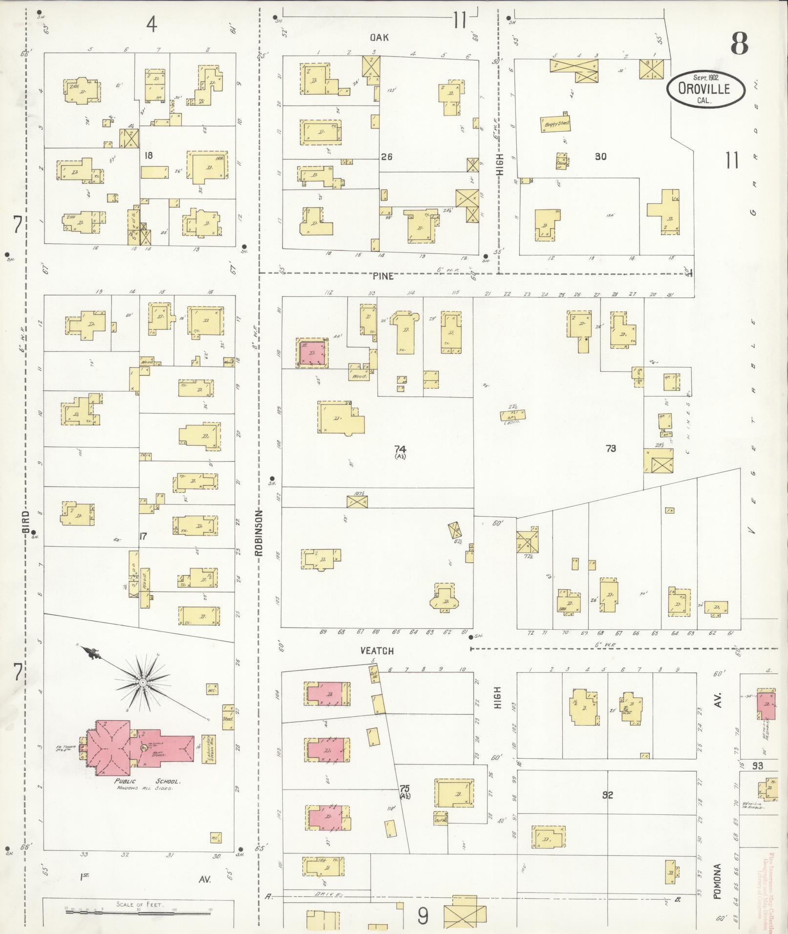 Sanborn Fire Insurance Map from Oroville, Butte County, California (1902), Sheet #0008 - Complete Map Set gallery image, historic Sanborn map, vintage wall art, California California
