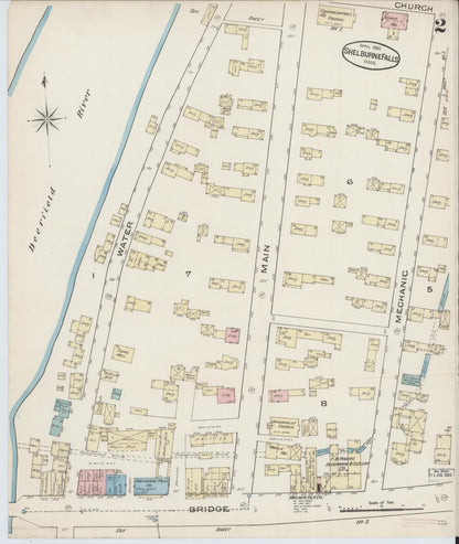 Sanborn Fire Insurance Map from Shelburne Falls, Franklin County, Massachusetts (1885), Sheet #0002 - Complete Map Set gallery image, historic Sanborn map, vintage wall art, Massachusetts Massachusetts