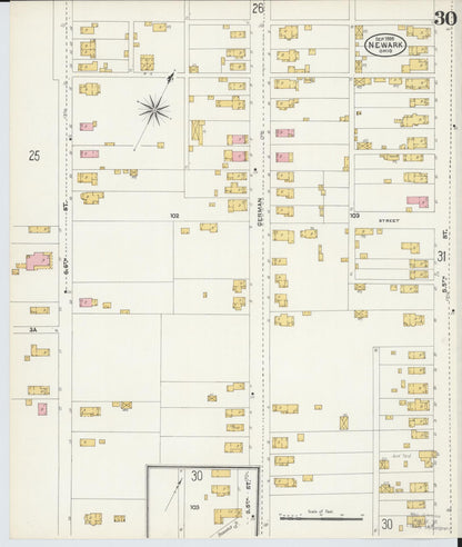 Sanborn Fire Insurance Map from Newark, Licking County, Ohio (1905), Sheet #0030 - Historic Sanborn Fire Insurance Map Print, vintage old map wall art, antique decor, genealogy gift, Ohio Ohio map