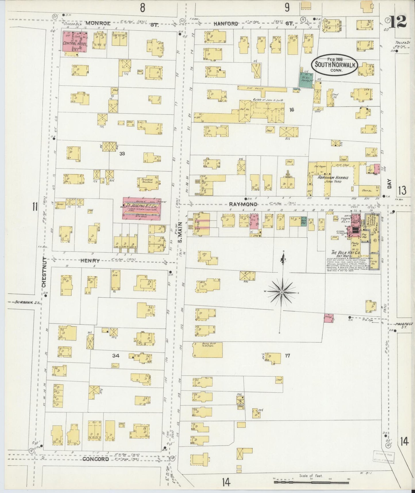 Sanborn Fire Insurance Map from South Norwalk, Fairfield County, Connecticut (1906), Sheet #0012 - Complete Map Set gallery image, historic Sanborn map, vintage wall art, Connecticut Connecticut