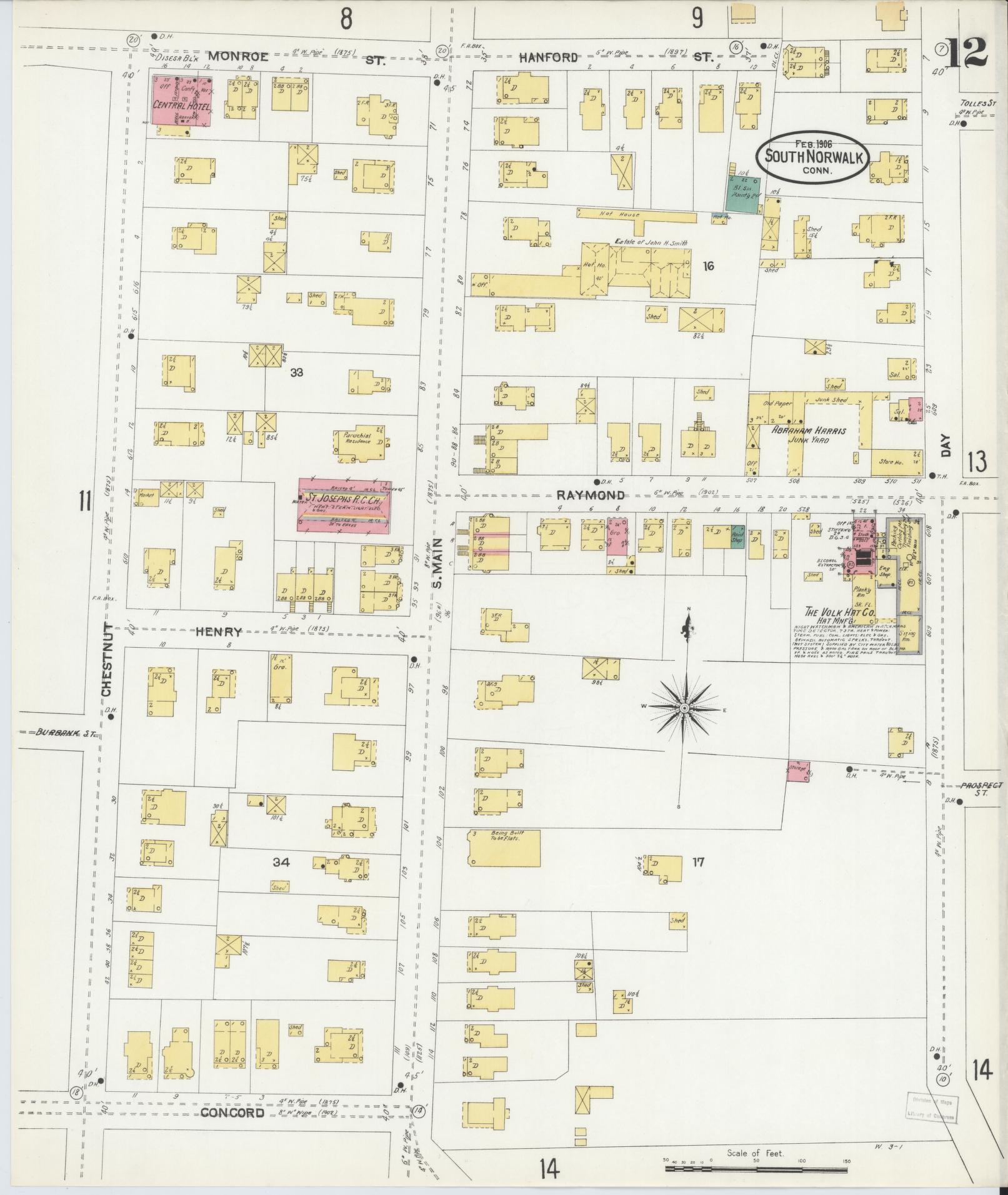 Sanborn Fire Insurance Map from South Norwalk, Fairfield County, Connecticut (1906), Sheet #0012 - Complete Map Set gallery image, historic Sanborn map, vintage wall art, Connecticut Connecticut