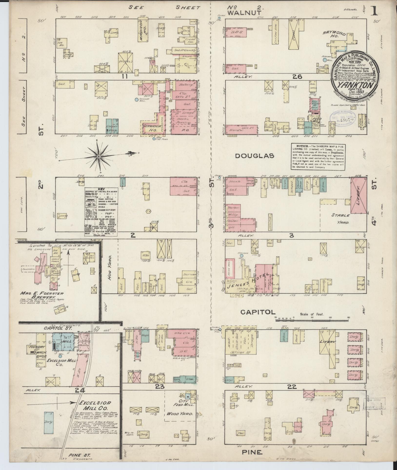 Sanborn Fire Insurance Map from Yankton, Yankton County, South Dakota (1883), Sheet #0001 - Complete Map Set gallery image, historic Sanborn map, vintage wall art, South Dakota South Dakota