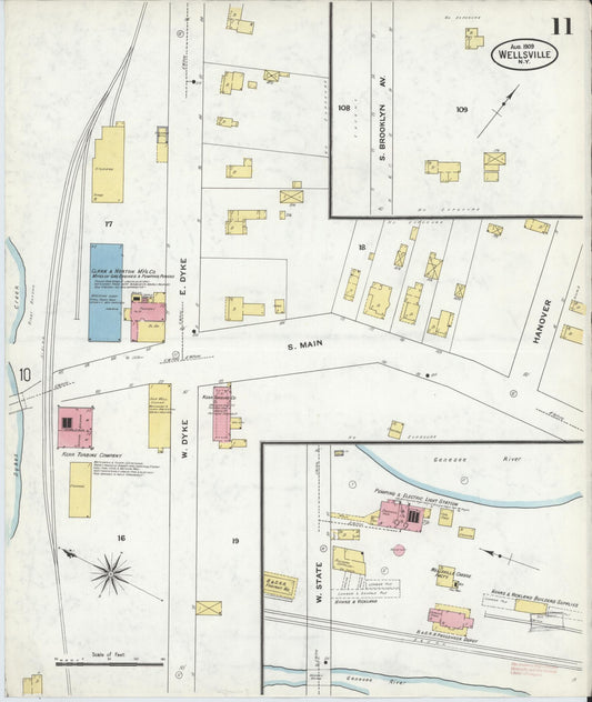 Sanborn Fire Insurance Map from Wellsville, Allegany County, New York (1909), Sheet #0011 - Historic Sanborn Fire Insurance Map Print, vintage old map wall art, antique decor, genealogy gift, New York New York map