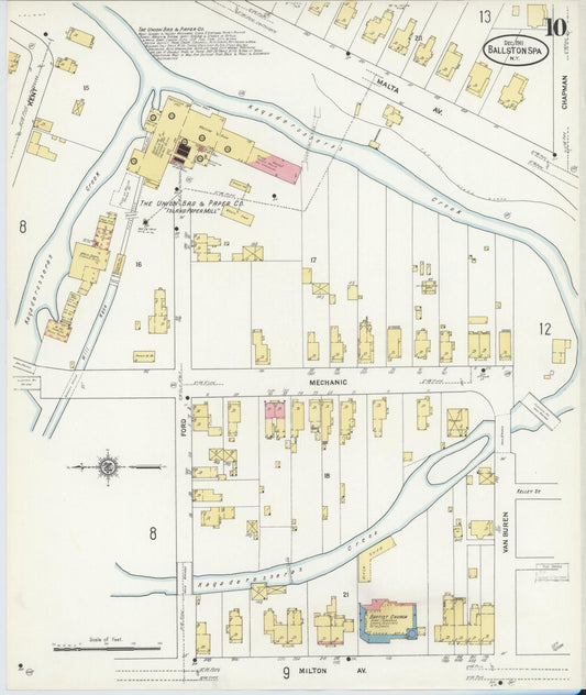 Sanborn Fire Insurance Map from Ballston Spa, Saratoga County, New York (1911), Sheet #0010 - Historic Sanborn Fire Insurance Map Print, vintage old map wall art, antique decor, genealogy gift, New York New York map
