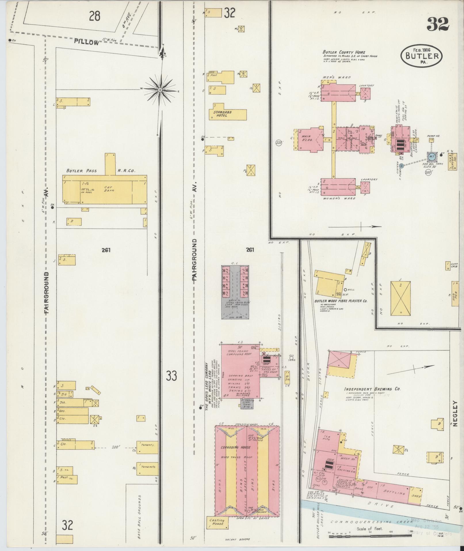 Sanborn Fire Insurance Map from Butler, Butler County, Pennsylvania (1906), Sheet #0032 - Historic Sanborn Fire Insurance Map Print, vintage old map wall art, antique decor, genealogy gift, Pennsylvania Pennsylvania map