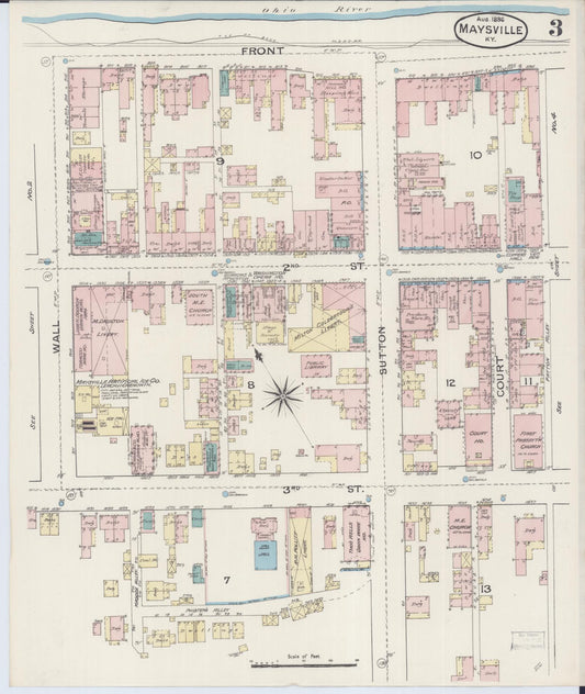 Sanborn Fire Insurance Map from Maysville, Mason County, Kentucky (1886), Sheet #0003 - Historic Sanborn Fire Insurance Map Print, vintage old map wall art, antique decor, genealogy gift, Kentucky Kentucky map
