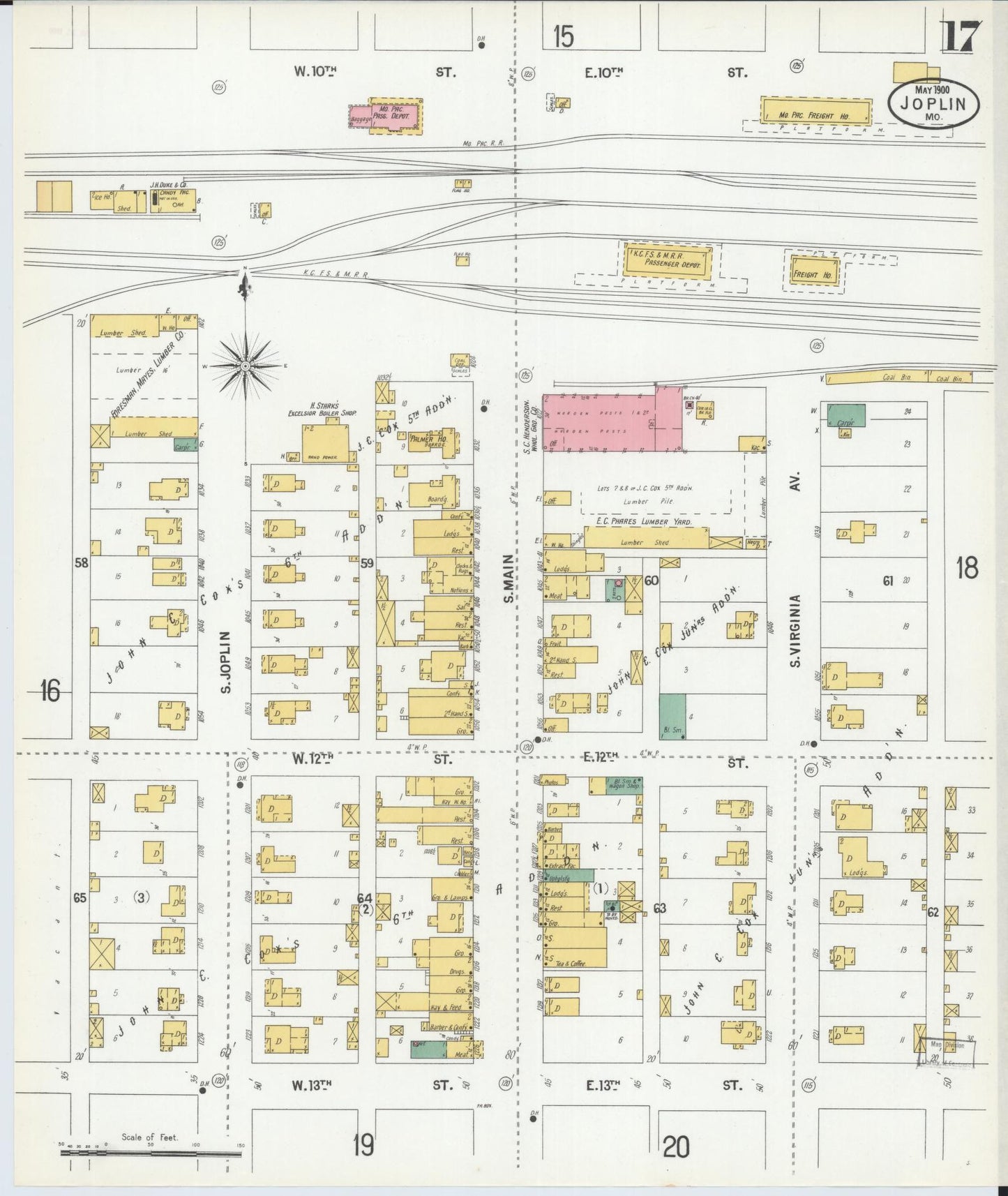 Sanborn Fire Insurance Map from Joplin, Jasper County, Missouri (1900), Sheet #0017 - Complete Map Set gallery image, historic Sanborn map, vintage wall art, Missouri Missouri