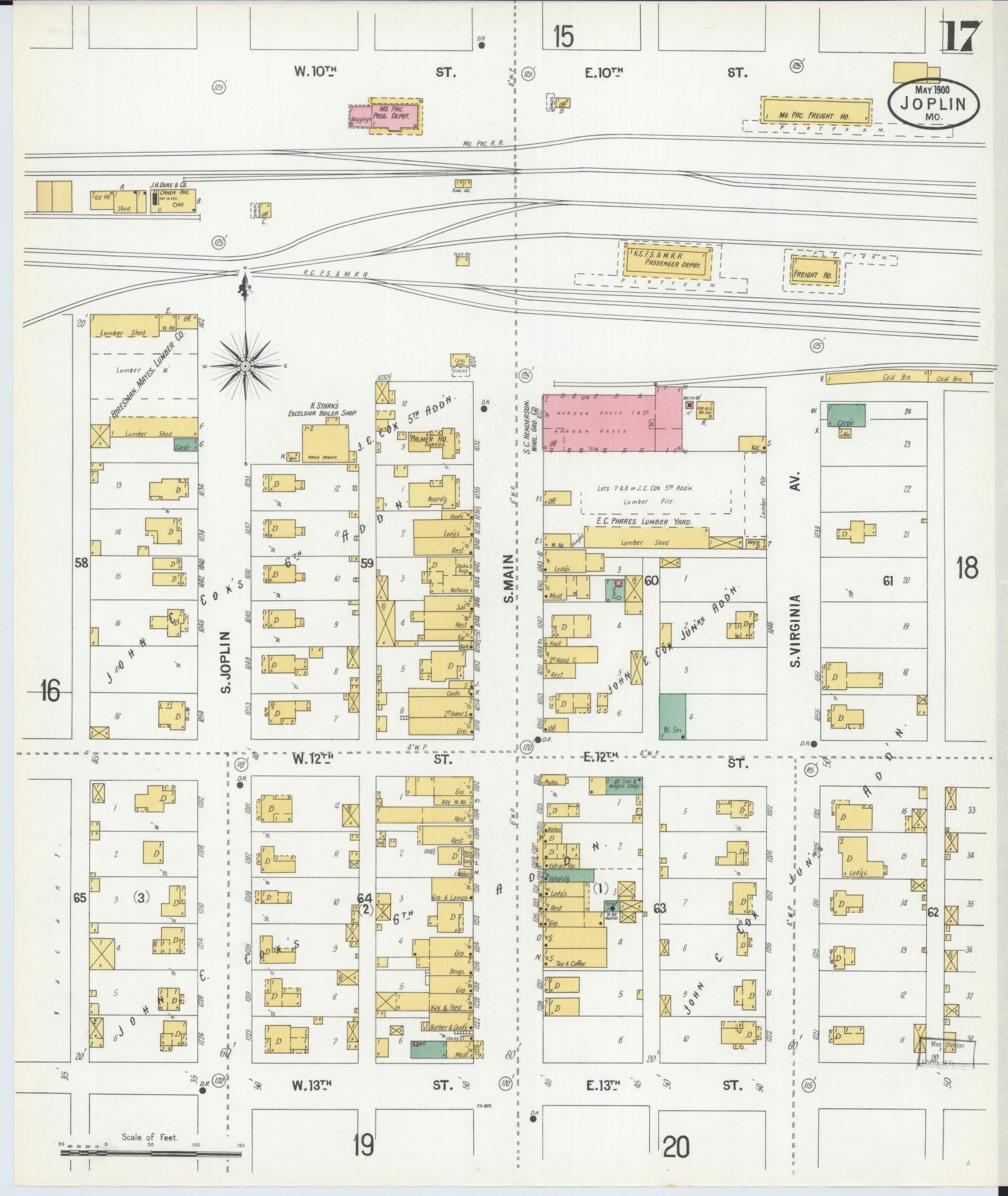 Sanborn Fire Insurance Map from Joplin, Jasper County, Missouri (1900), Sheet #0017 - Complete Map Set gallery image, historic Sanborn map, vintage wall art, Missouri Missouri