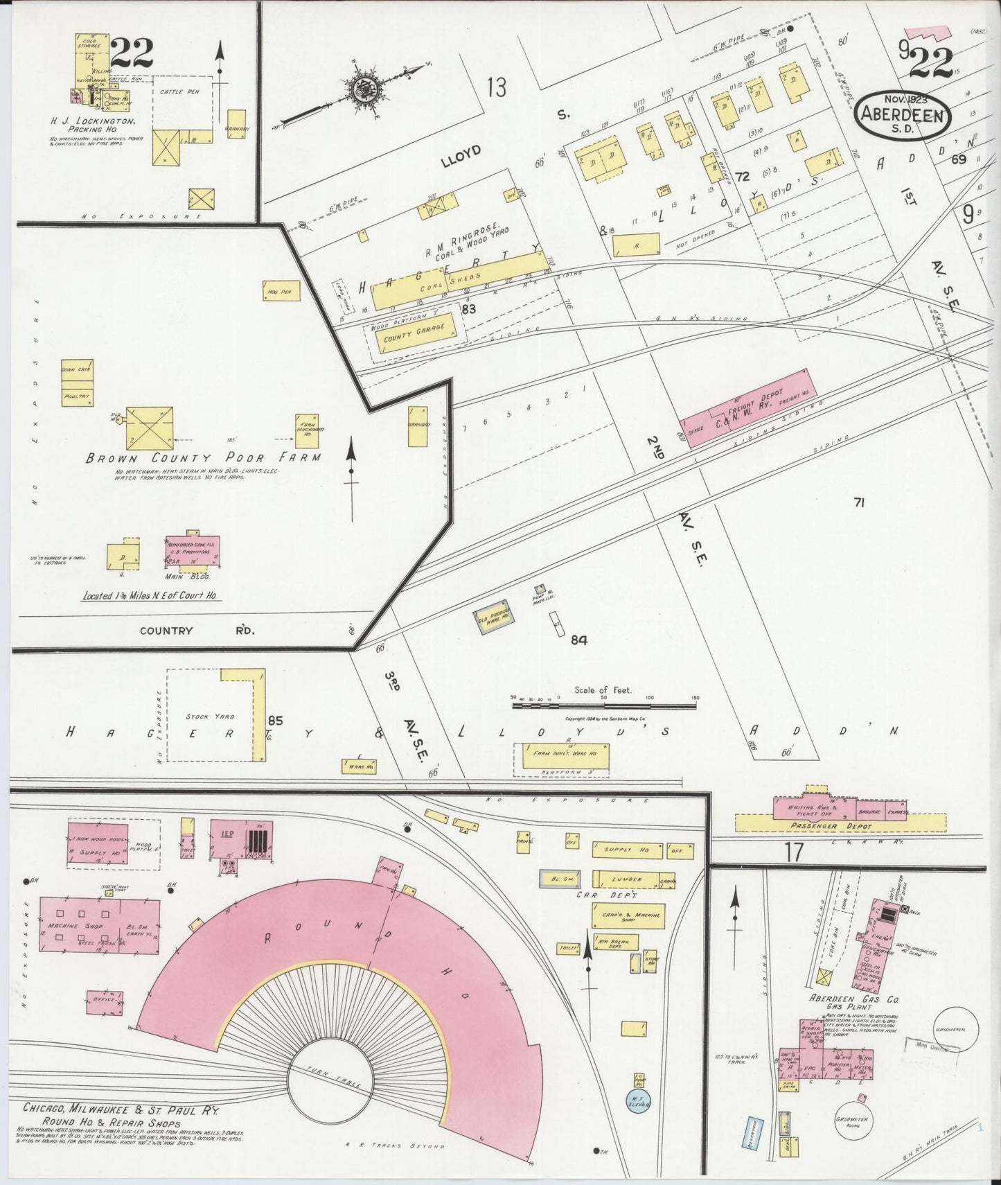 Sanborn Fire Insurance Map from Aberdeen, Brown County, South Dakota (1923), Sheet #0022 - Historic Sanborn Fire Insurance Map Print, vintage old map wall art, antique decor, genealogy gift, South Dakota South Dakota map