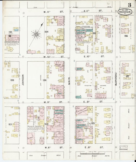 Sanborn Fire Insurance Map from Keokuk, Lee County, Iowa (1888), Sheet #0003 - Historic Sanborn Fire Insurance Map Print, vintage old map wall art