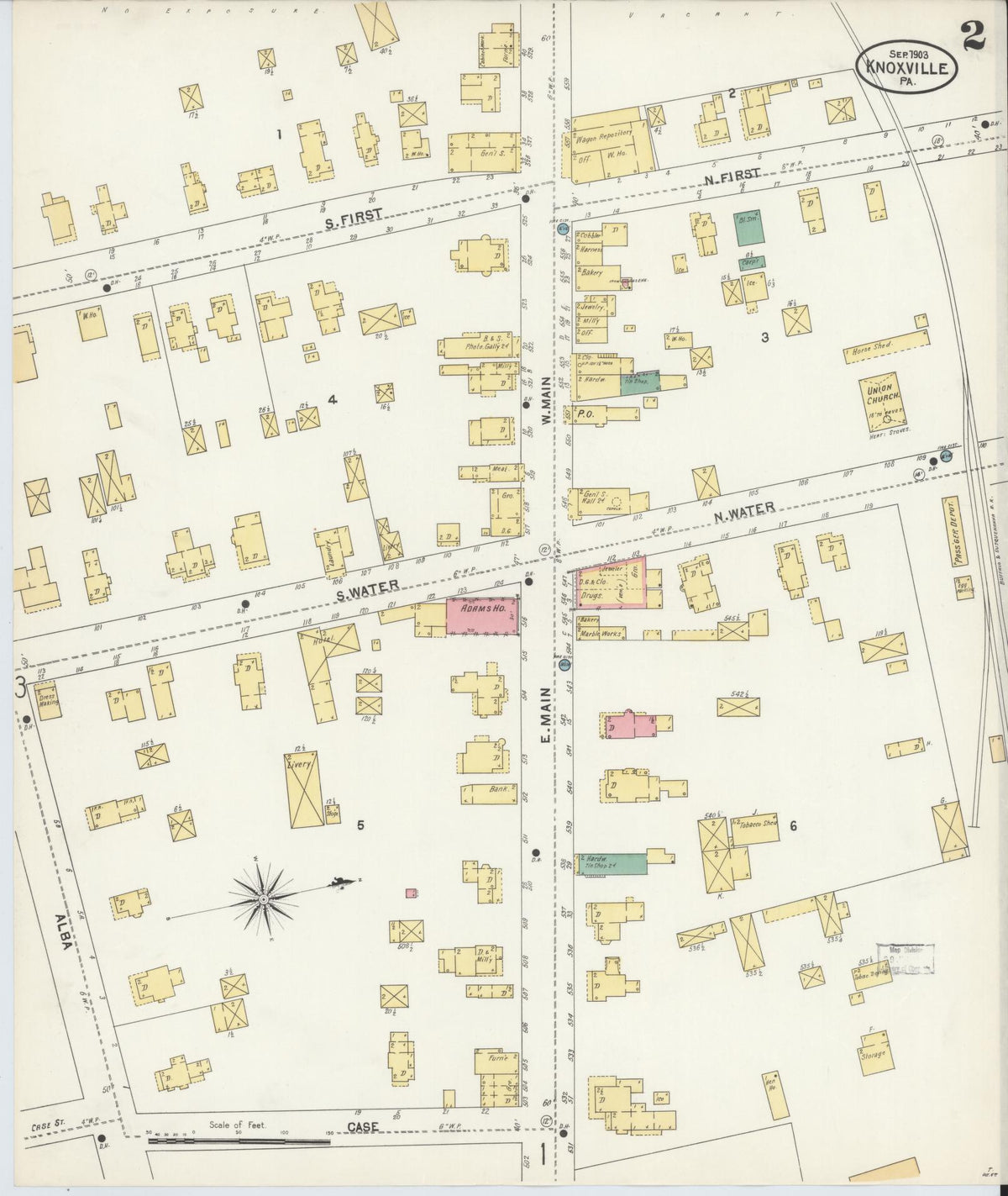 Sanborn Fire Insurance Map from Knoxville, Tioga County, Pennsylvania (1903), Sheet #0002 - Historic Sanborn Fire Insurance Map Print, vintage old map wall art, antique decor, genealogy gift, Pennsylvania Pennsylvania map