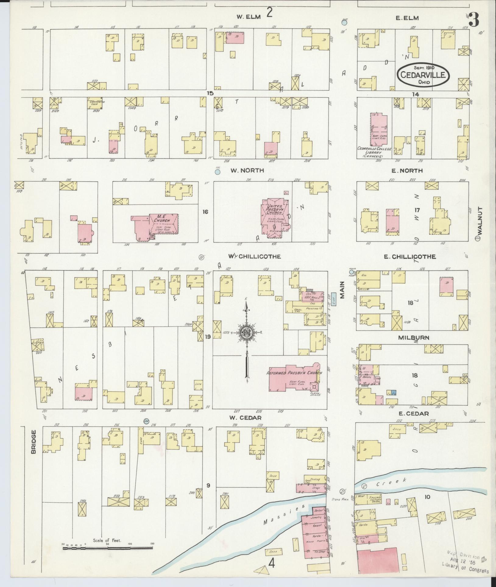 Sanborn Fire Insurance Map from Cedarville, Greene County, Ohio (1910), Sheet #0003 - Historic Sanborn Fire Insurance Map Print, vintage old map wall art, antique decor, genealogy gift, Ohio Ohio map