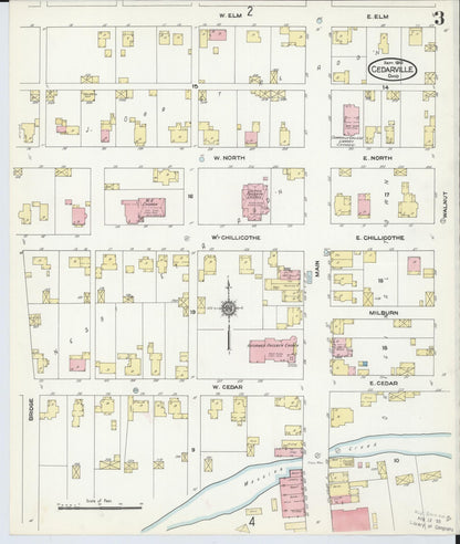 Sanborn Fire Insurance Map from Cedarville, Greene County, Ohio (1910), Sheet #0003 - Historic Sanborn Fire Insurance Map Print, vintage old map wall art, antique decor, genealogy gift, Ohio Ohio map