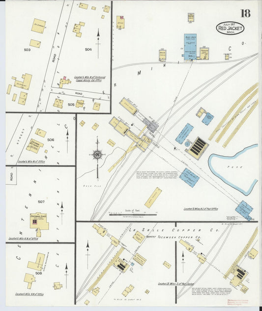 Sanborn Fire Insurance Map from Red Jacket, Houghton County, Michigan (1917), Sheet #0018 - Historic Sanborn Fire Insurance Map Print, vintage old map wall art, antique decor, genealogy gift, Michigan Michigan map