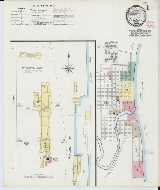 Sanborn Fire Insurance Map from Saint Clair, Saint Clair County, Michigan (1895), Sheet #0001 - Historic Sanborn Fire Insurance Map Print, vintage old map wall art, antique decor, genealogy gift, Michigan Michigan map