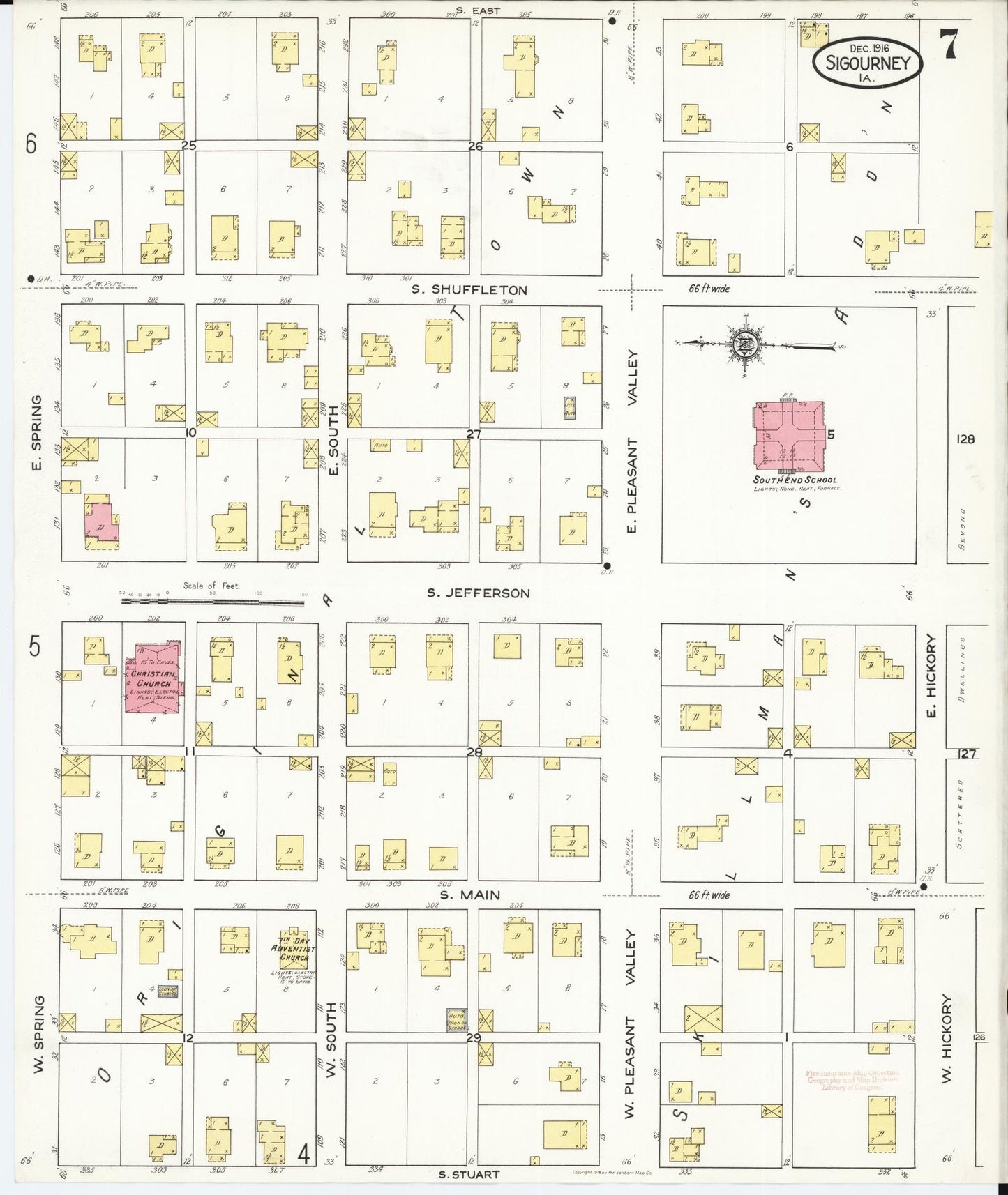 Sanborn Fire Insurance Map from Sigourney, Kiokuk County, Iowa (1916), Sheet #0007 - Historic Sanborn Fire Insurance Map Print, vintage old map wall art