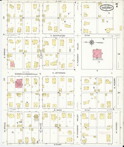 Sanborn Fire Insurance Map from Sigourney, Kiokuk County, Iowa (1916), Sheet #0007 - Historic Sanborn Fire Insurance Map Print, vintage old map wall art