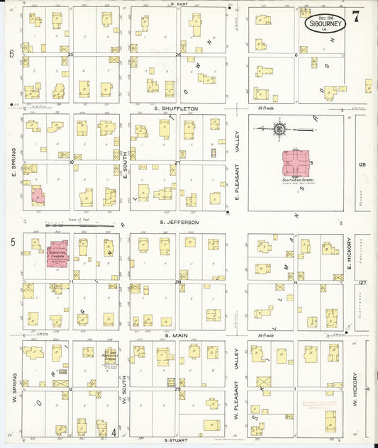 Sanborn Fire Insurance Map from Sigourney, Kiokuk County, Iowa (1916), Sheet #0007 - Historic Sanborn Fire Insurance Map Print, vintage old map wall art