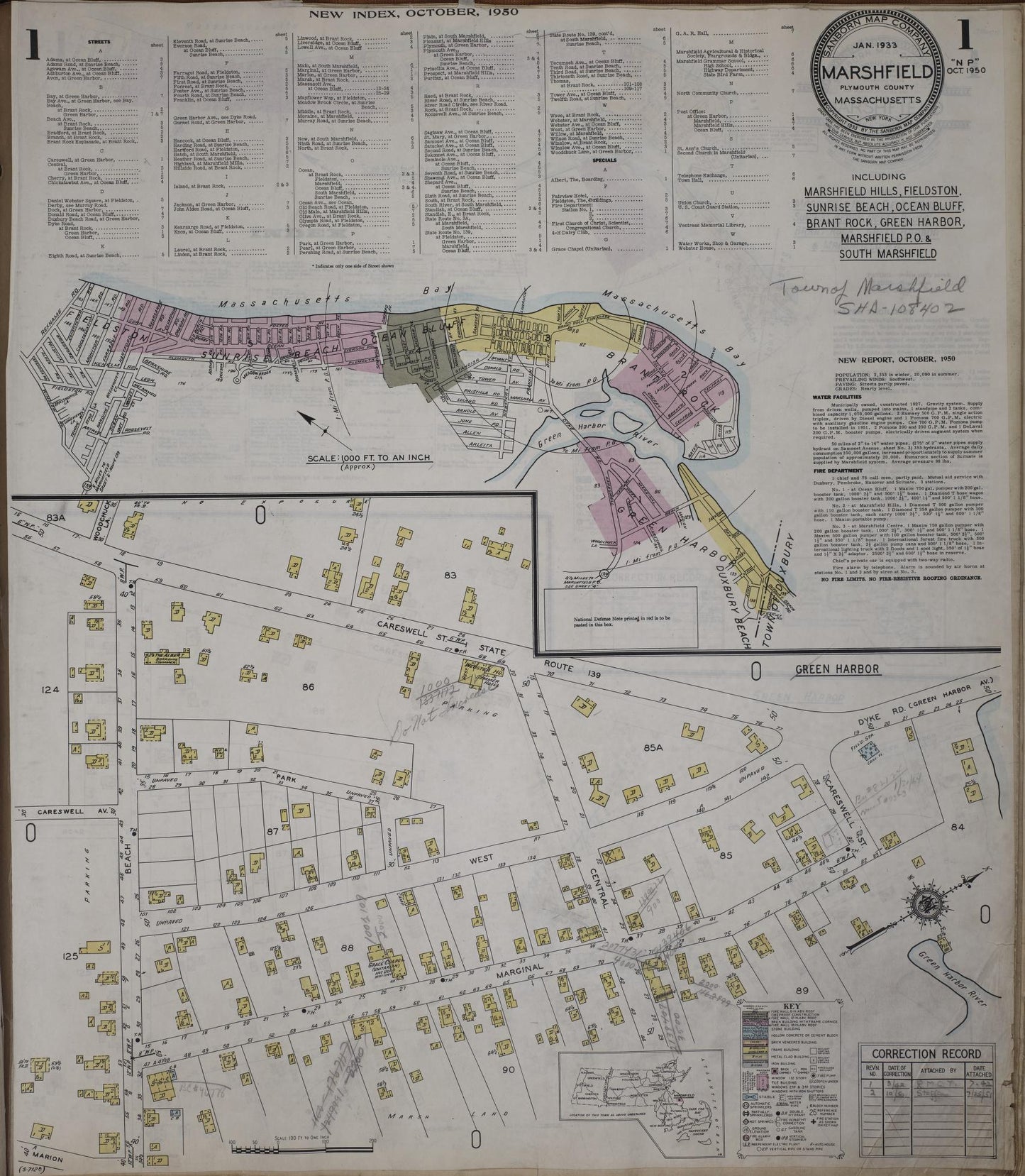 Sanborn Fire Insurance Map from Marshfield, Plymouth County, Massachusetts (1950), Sheet #0001 - Complete Map Set gallery image, historic Sanborn map, vintage wall art, Massachusetts Massachusetts