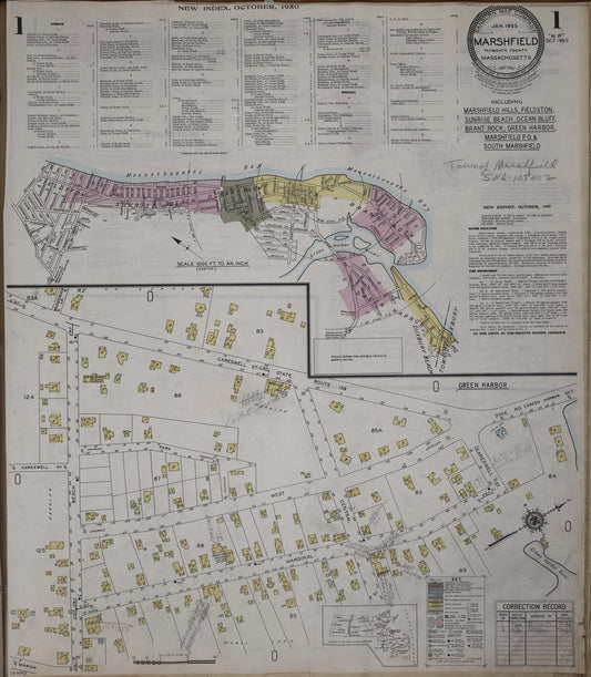 Sanborn Fire Insurance Map from Marshfield, Plymouth County, Massachusetts (1950), Sheet #0001 - Complete Map Set gallery image, historic Sanborn map, vintage wall art, Massachusetts Massachusetts
