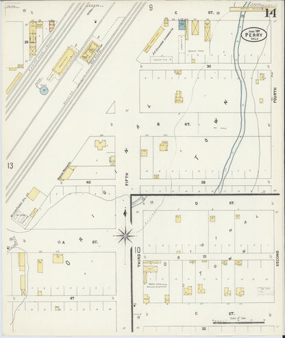 Sanborn Fire Insurance Map from Perry, Noble County, Oklahoma (1907), Sheet #0014 - Complete Map Set gallery image, historic Sanborn map, vintage wall art, Oklahoma Oklahoma