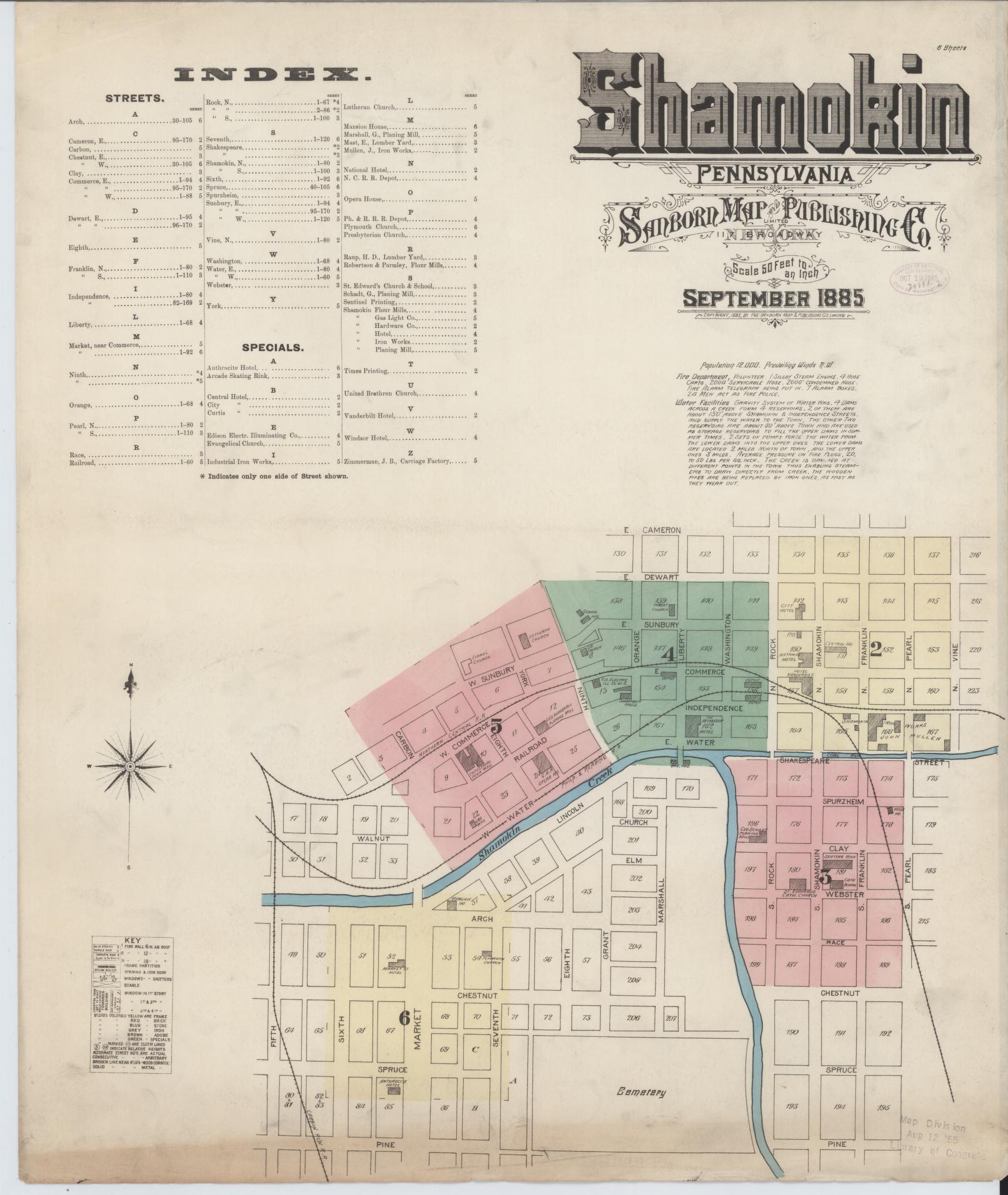 Sanborn Fire Insurance Map from Shamokin, Northumberland County, Pennsylvania (1885), Sheet #0001 - Complete Map Set gallery image, historic Sanborn map, vintage wall art, Pennsylvania Pennsylvania