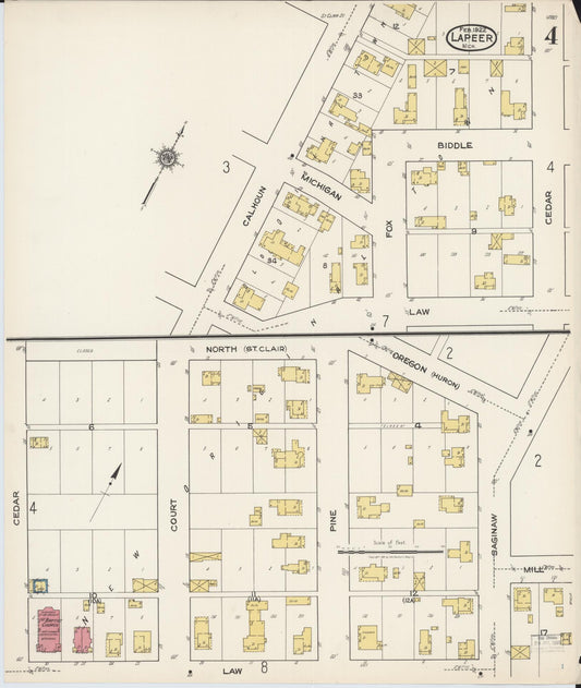 Sanborn Fire Insurance Map from Lapeer, Lapeer County, Michigan (1922), Sheet #0004 - Historic Sanborn Fire Insurance Map Print, vintage old map wall art, antique decor, genealogy gift, Michigan Michigan map