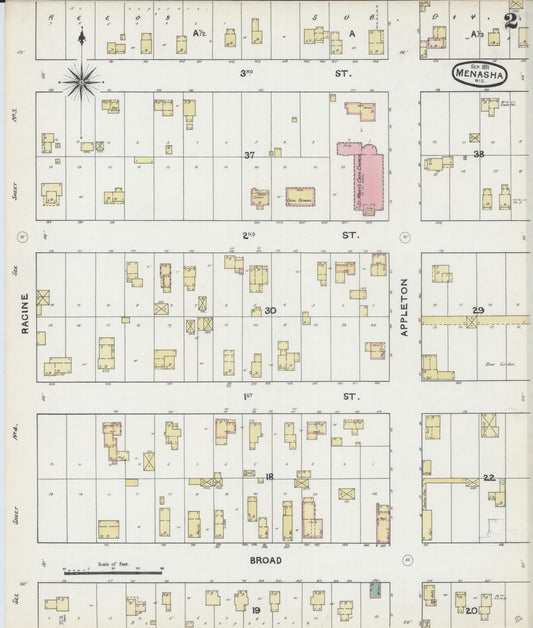 Sanborn Fire Insurance Map from Menasha, Winnebago County, Wisconsin (1891), Sheet #0002 - Historic Sanborn Fire Insurance Map Print, vintage old map wall art, antique decor, genealogy gift, Wisconsin Wisconsin map