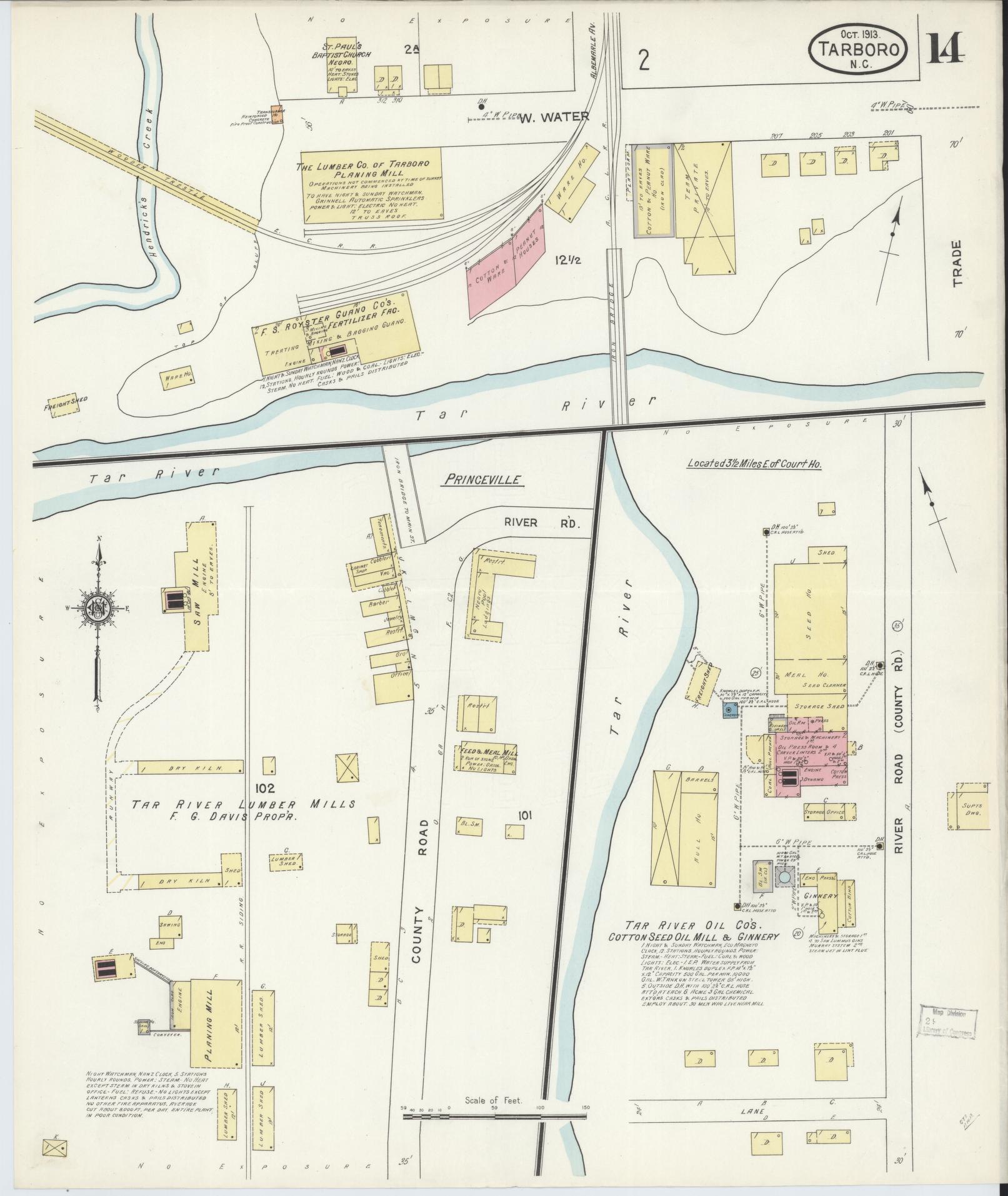 Sanborn Fire Insurance Map from Tarboro, Edgecombe County, North Carolina (1913), Sheet #0014 - Historic Sanborn Fire Insurance Map Print, vintage old map wall art, antique decor, genealogy gift, North Carolina North Carolina map