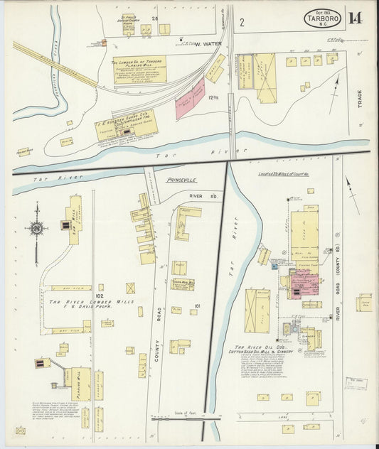 Sanborn Fire Insurance Map from Tarboro, Edgecombe County, North Carolina (1913), Sheet #0014 - Historic Sanborn Fire Insurance Map Print, vintage old map wall art, antique decor, genealogy gift, North Carolina North Carolina map