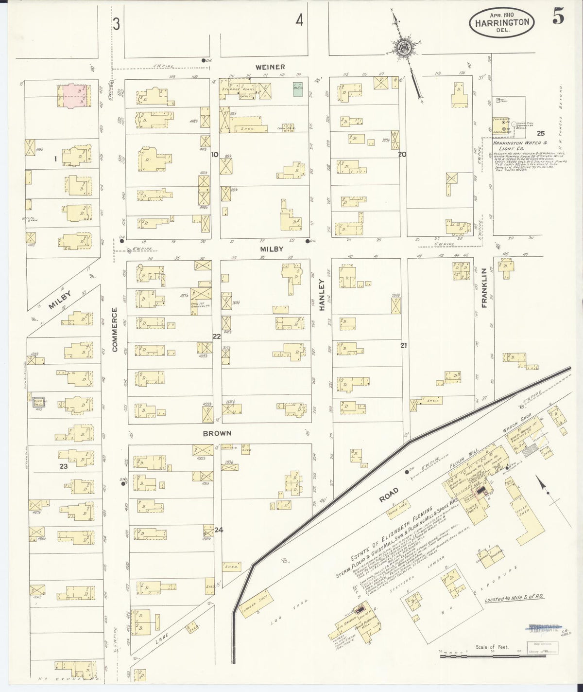 Sanborn Fire Insurance Map from Harrington, Kent County, Delaware (1910), Sheet #0005 - Complete Map Set gallery image, historic Sanborn map, vintage wall art, Delaware Delaware