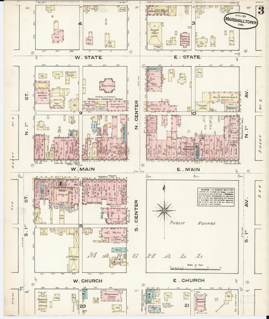 Sanborn Fire Insurance Map from Marshalltown, Marshall County, Iowa (1884), Sheet #0003 - Historic Sanborn Fire Insurance Map Print, vintage old map wall art