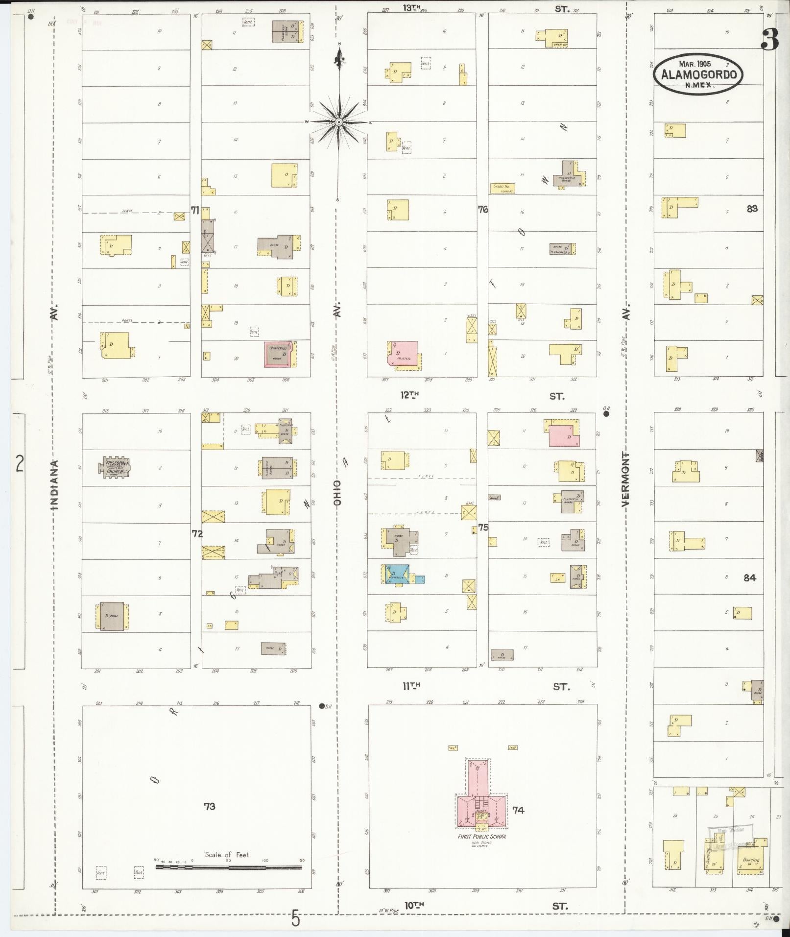 Sanborn Fire Insurance Map from Alamogordo, Otero County, New Mexico (1905), Sheet #0003 - Complete Map Set gallery image, historic Sanborn map, vintage wall art, New Mexico New Mexico