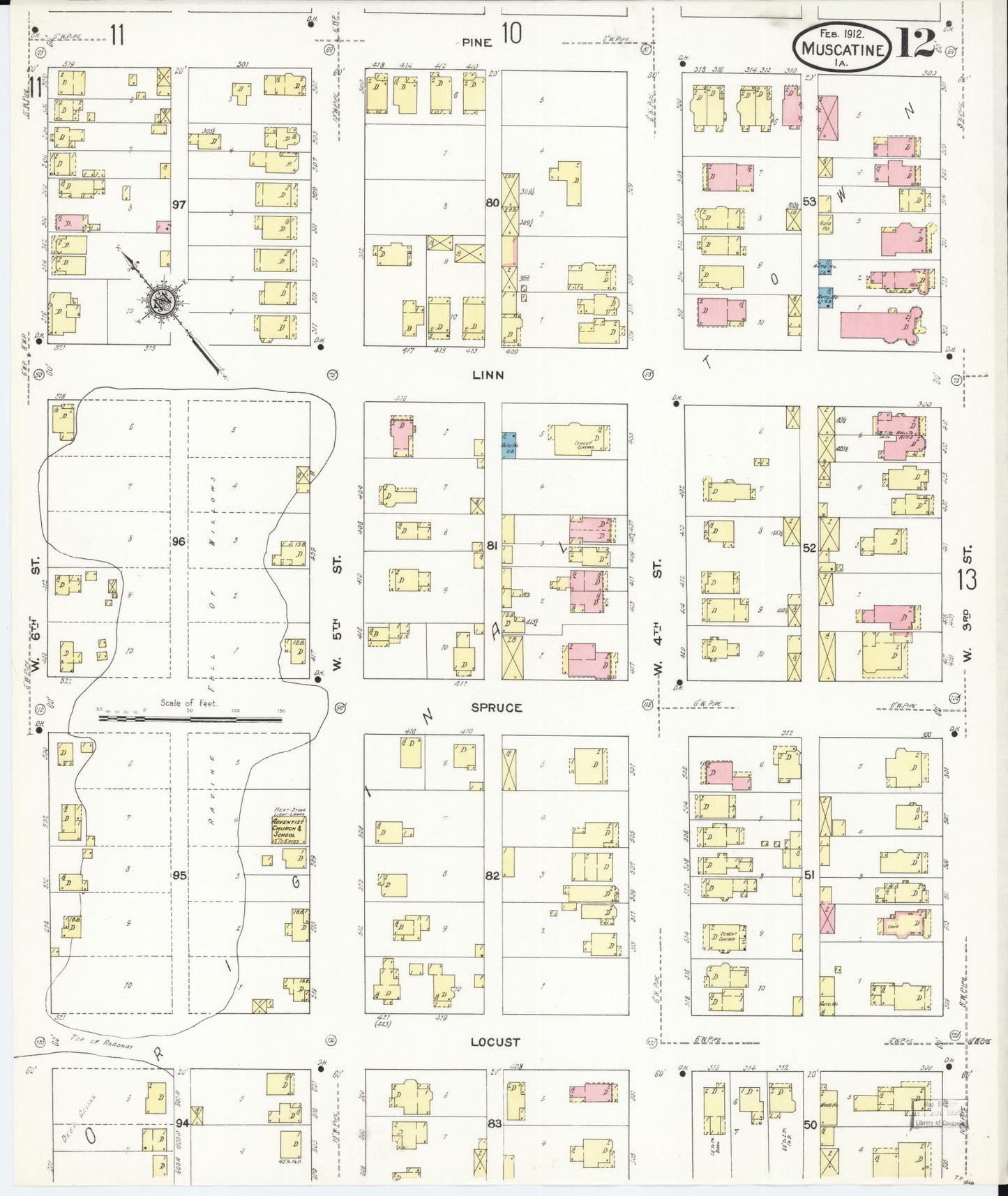 Sanborn Fire Insurance Map from Muscatine, Muscatine County, Iowa (1912), Sheet #0012 - Historic Sanborn Fire Insurance Map Print