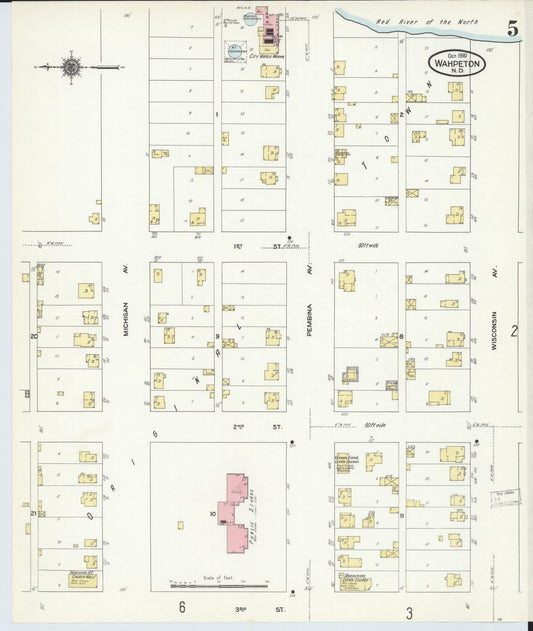 Sanborn Fire Insurance Map from Wahpeton, Richland County, North Dakota (1910), Sheet #0005 - Historic Sanborn Fire Insurance Map Print, vintage old map wall art, antique decor, genealogy gift, North Dakota North Dakota map