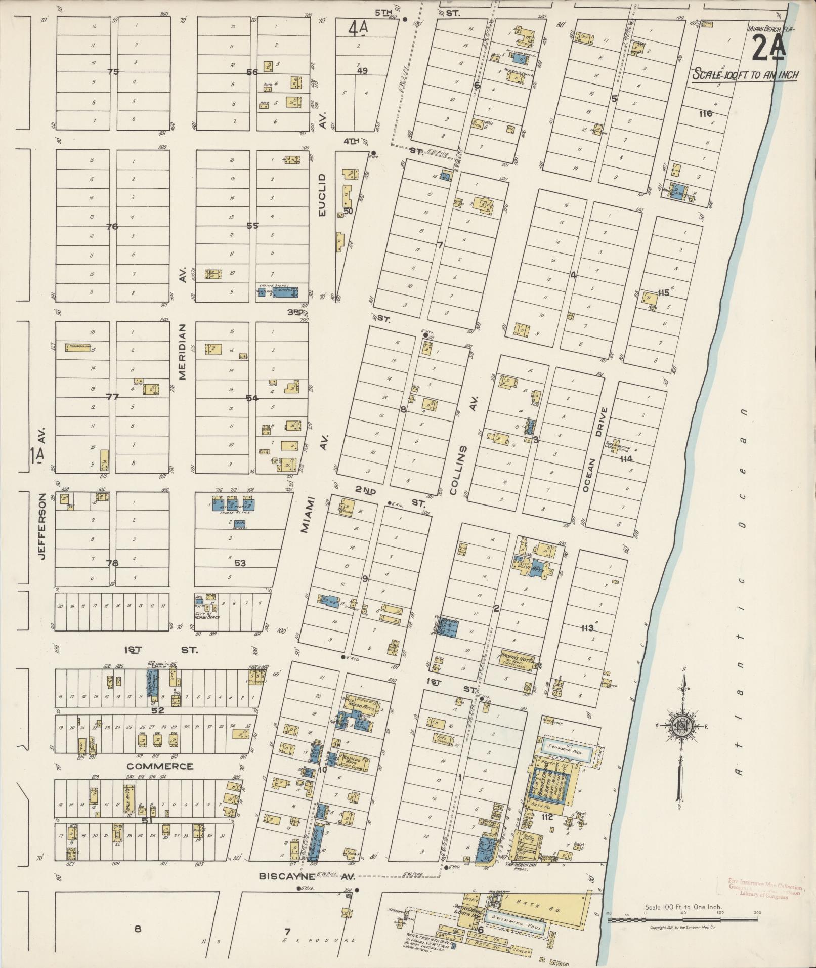 Sanborn Fire Insurance Map from Miami Beach, Dade County, Florida (1921), Sheet #0002 - Historic Sanborn Fire Insurance Map Print, vintage old map wall art, antique decor, genealogy gift, Florida Florida map