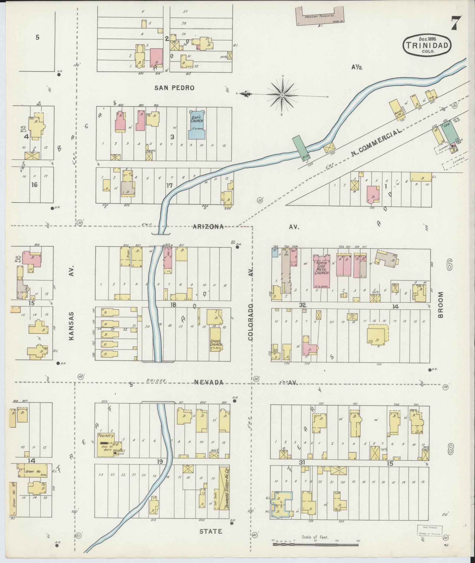 Sanborn Fire Insurance Map from Trinidad, Las Animas County, Colorado (1895), Sheet #0007 - Historic Sanborn Fire Insurance Map Print, vintage old map wall art, antique decor, genealogy gift, Colorado Colorado map