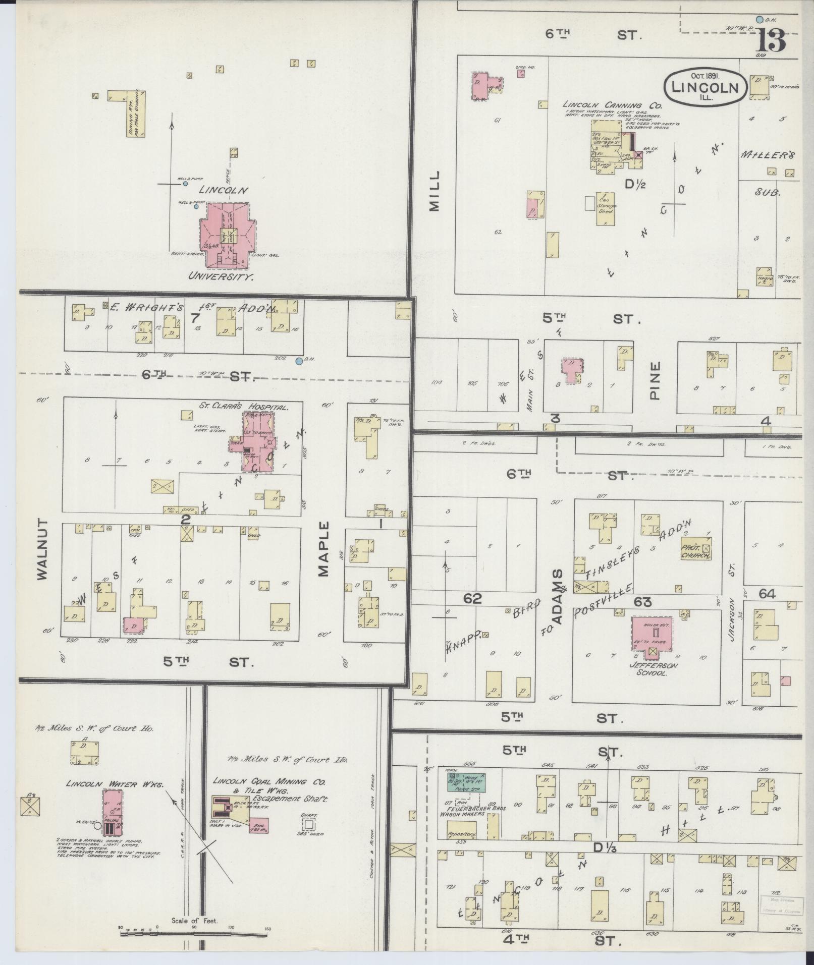 Sanborn Fire Insurance Map from Lincoln, Logan County, Illinois (1891), Sheet #0013 - Complete Map Set gallery image, historic Sanborn map, vintage wall art, Illinois Illinois