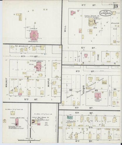 Sanborn Fire Insurance Map from Lincoln, Logan County, Illinois (1891), Sheet #0013 - Complete Map Set gallery image, historic Sanborn map, vintage wall art, Illinois Illinois