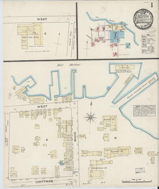 Sanborn Fire Insurance Map from Bar Harbor, Hancock County, Maine (1884), Sheet #0001 - Historic Sanborn Fire Insurance Map Print, vintage old map wall art, antique decor, genealogy gift, Maine Maine map