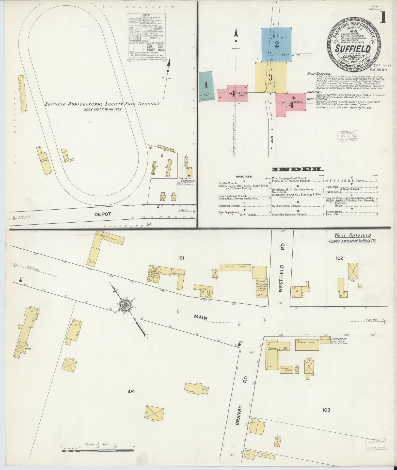 Sanborn Fire Insurance Map from Suffield, Hartford County, Connecticut (1912), Sheet #0001 - Complete Map Set gallery image, historic Sanborn map, vintage wall art, Connecticut Connecticut