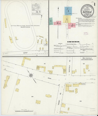 Sanborn Fire Insurance Map from Suffield, Hartford County, Connecticut (1912), Sheet #0001 - Complete Map Set gallery image, historic Sanborn map, vintage wall art, Connecticut Connecticut