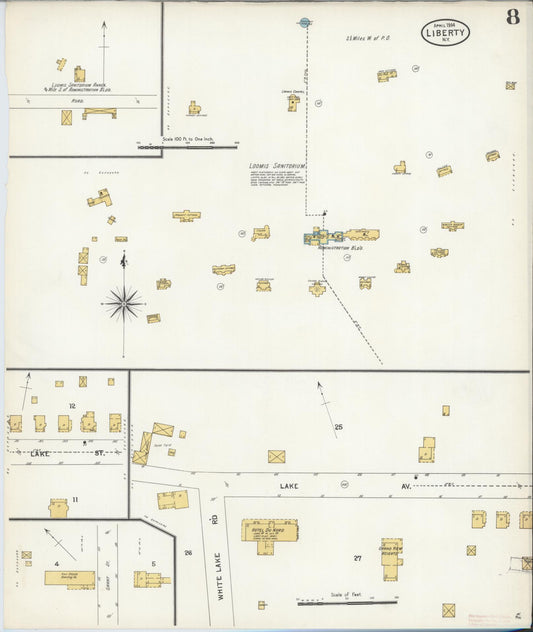 Sanborn Fire Insurance Map from Liberty, Sullivan County, New York (1904), Sheet #0008 - Historic Sanborn Fire Insurance Map Print, vintage old map wall art, antique decor, genealogy gift, New York New York map