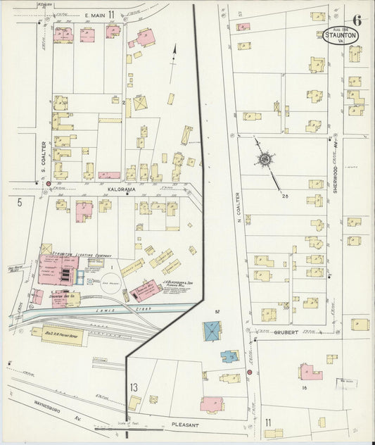 Sanborn Fire Insurance Map from Staunton, Independent Cities, Virginia (1914), Sheet #0006 - Historic Sanborn Fire Insurance Map Print, vintage old map wall art, antique decor, genealogy gift, Virginia Virginia map