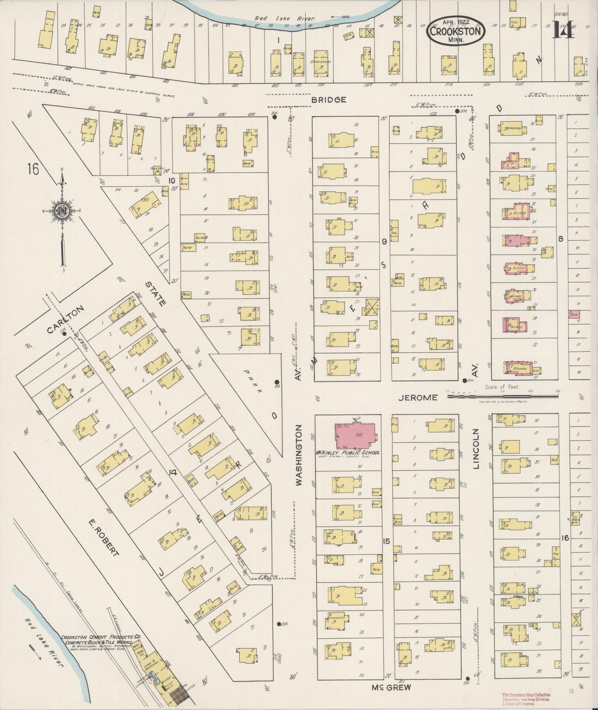 Sanborn Fire Insurance Map from Crookston, Polk County, Minnesota (1922), Sheet #0014 - Historic Sanborn Fire Insurance Map Print, vintage old map wall art, antique decor, genealogy gift, Minnesota Minnesota map