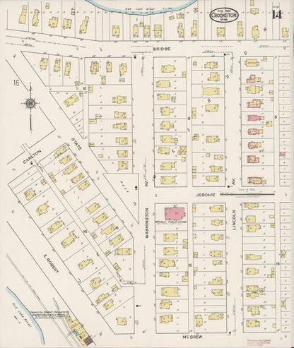 Sanborn Fire Insurance Map from Crookston, Polk County, Minnesota (1922), Sheet #0014 - Historic Sanborn Fire Insurance Map Print, vintage old map wall art, antique decor, genealogy gift, Minnesota Minnesota map