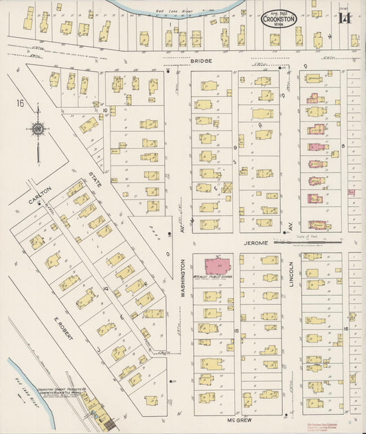 Sanborn Fire Insurance Map from Crookston, Polk County, Minnesota (1922), Sheet #0014 - Historic Sanborn Fire Insurance Map Print, vintage old map wall art, antique decor, genealogy gift, Minnesota Minnesota map